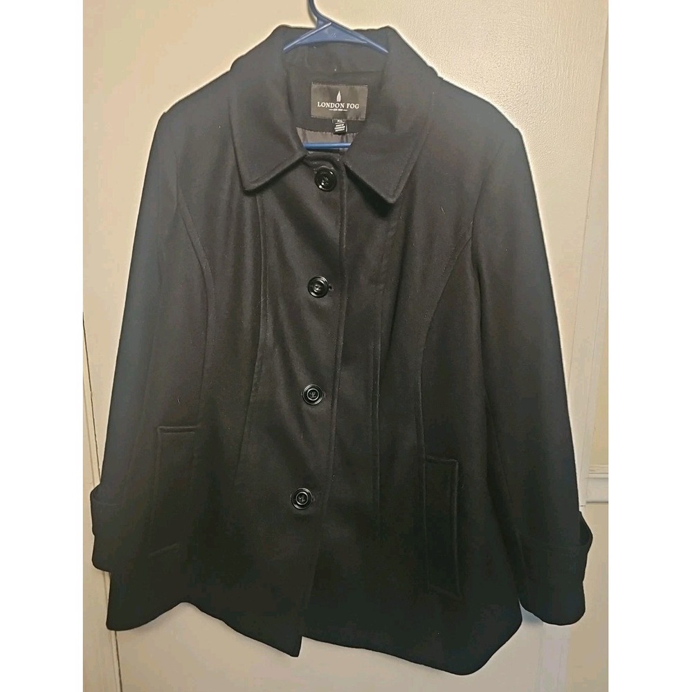 LONDON FOG Xlarge Solid Black WOOL Coat Women Stylish